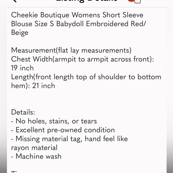 EUC🔹️Boho Embroidered Cut Out In Back Baby Doll Style Top EUC - Picture 8 of 8